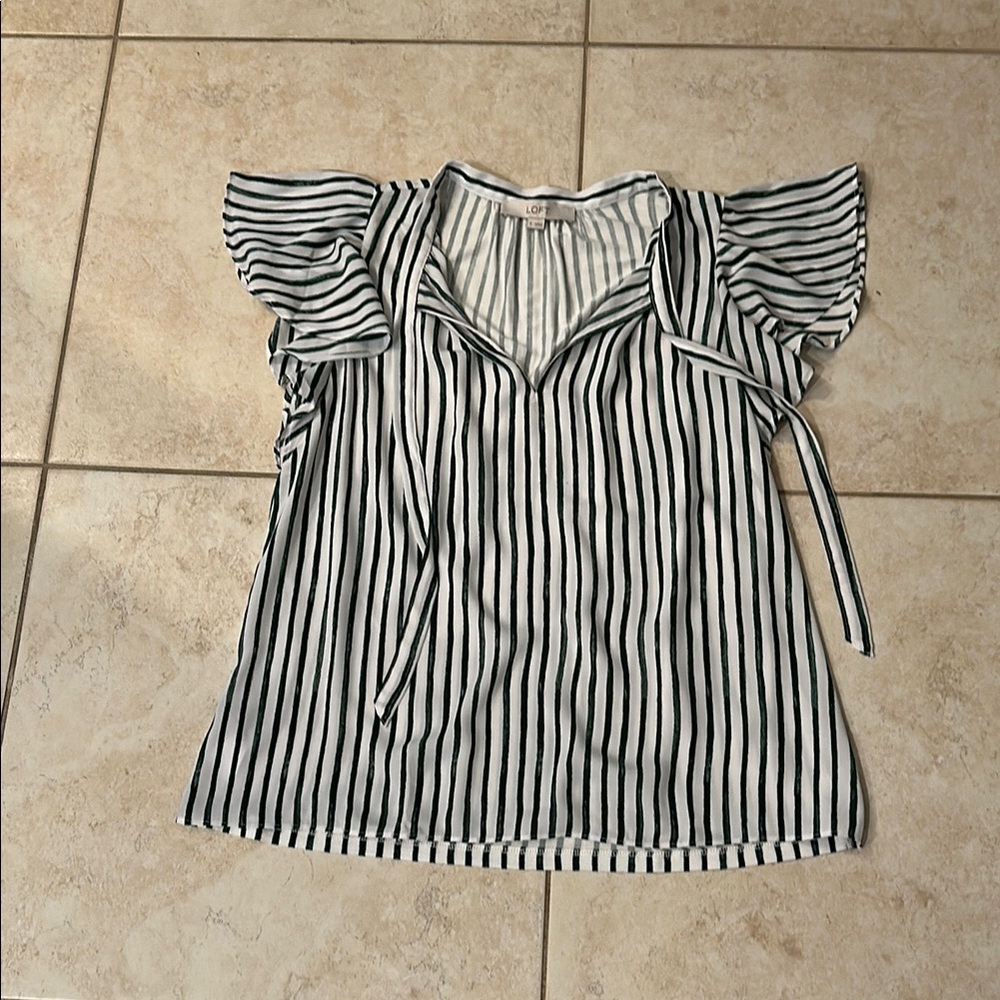 LOFT Green and White Striped Women's Top